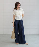 配色パイピングシャギーカットトップス