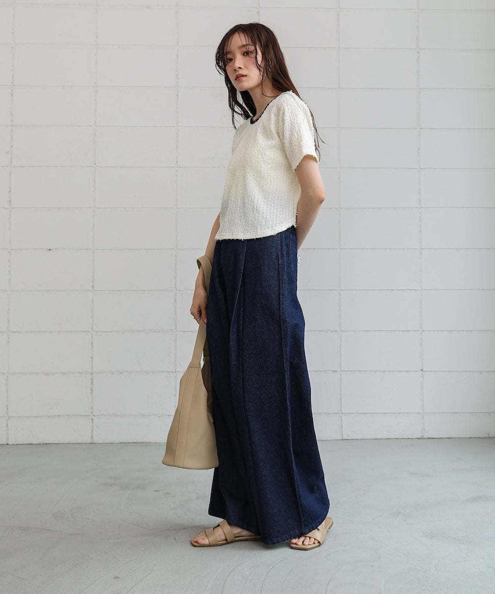 配色パイピングシャギーカットトップス