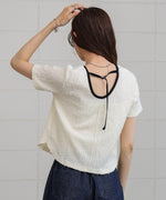 配色パイピングシャギーカットトップス