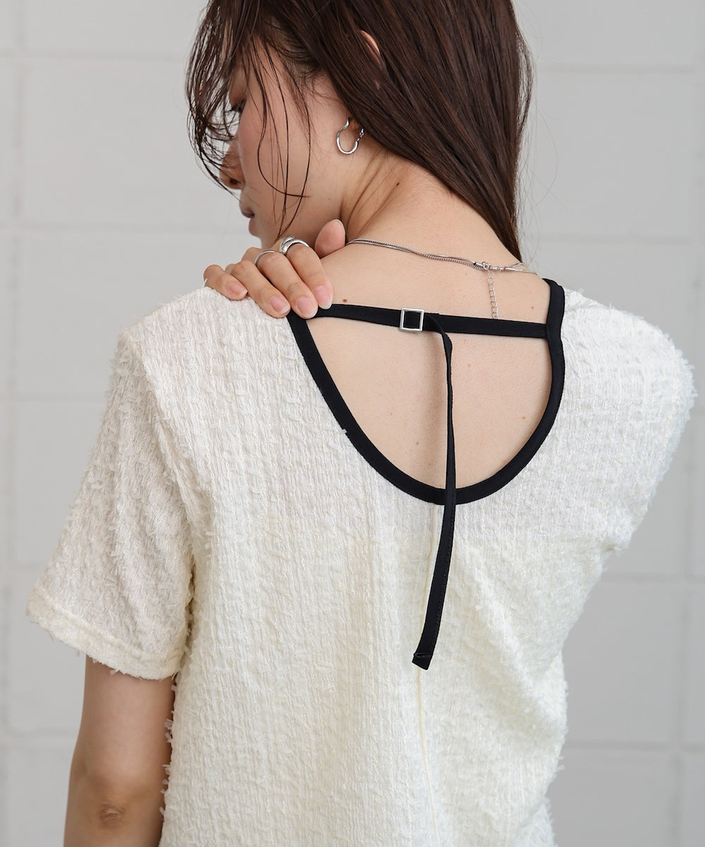 配色パイピングシャギーカットトップス