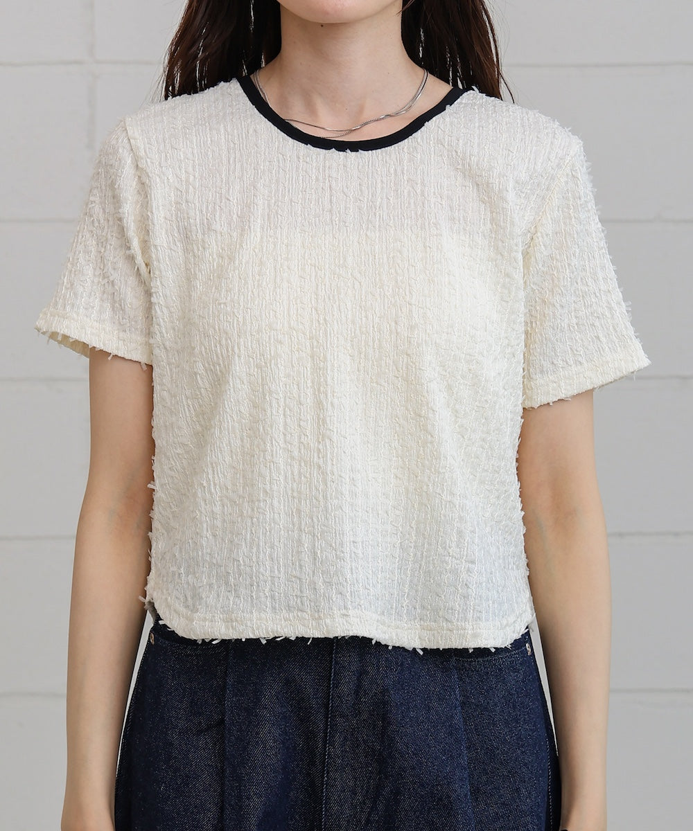 配色パイピングシャギーカットトップス