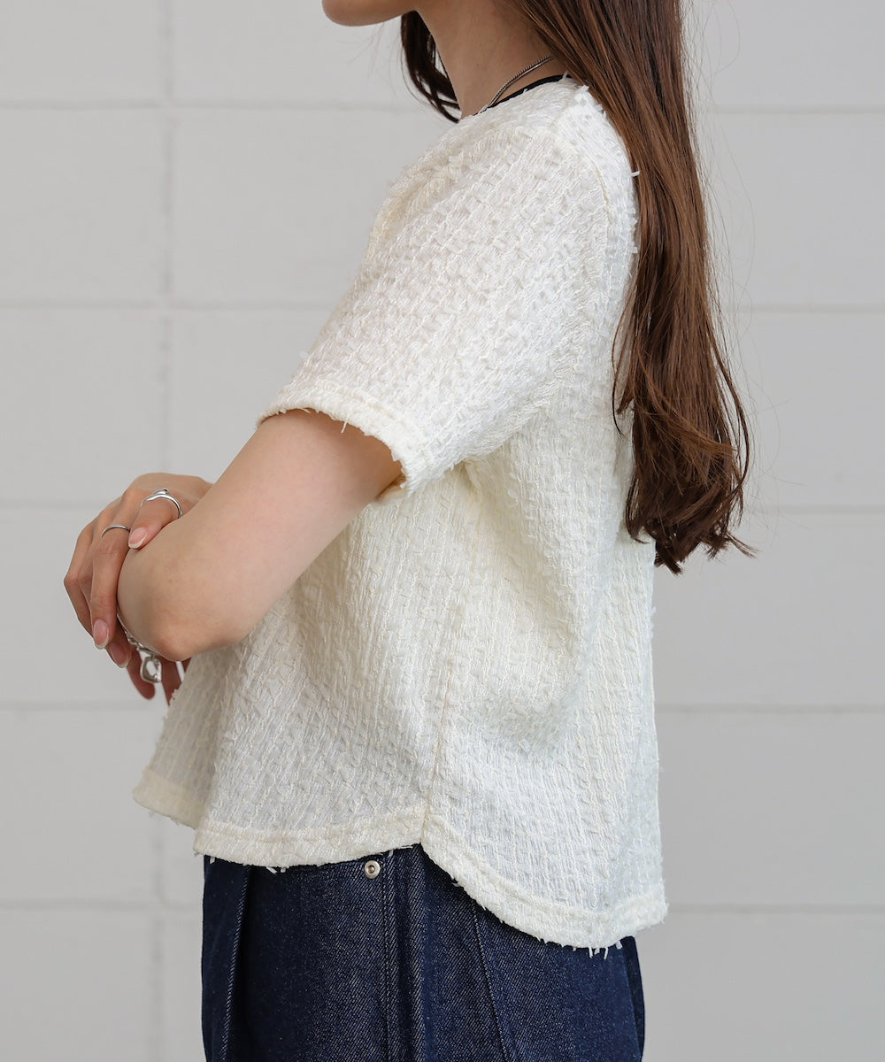 配色パイピングシャギーカットトップス