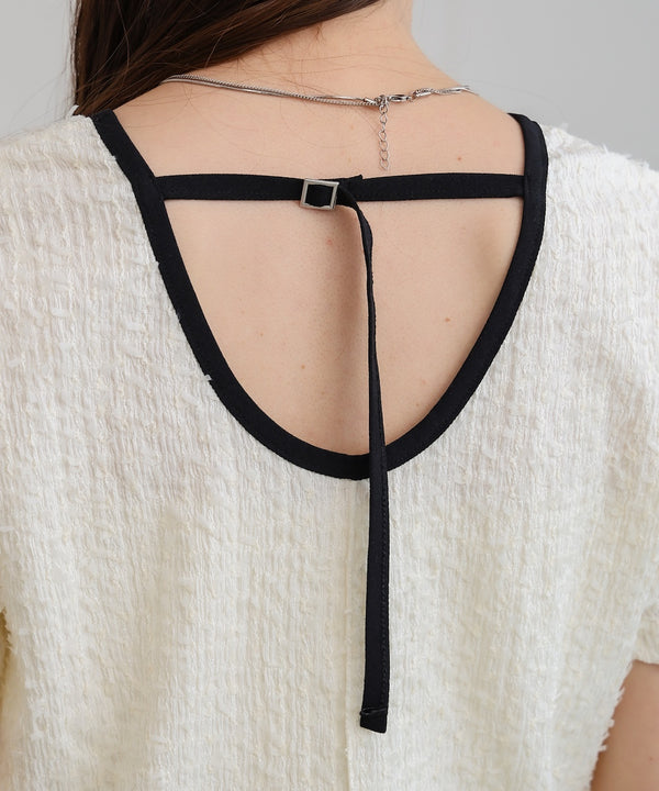 配色パイピングシャギーカットトップス