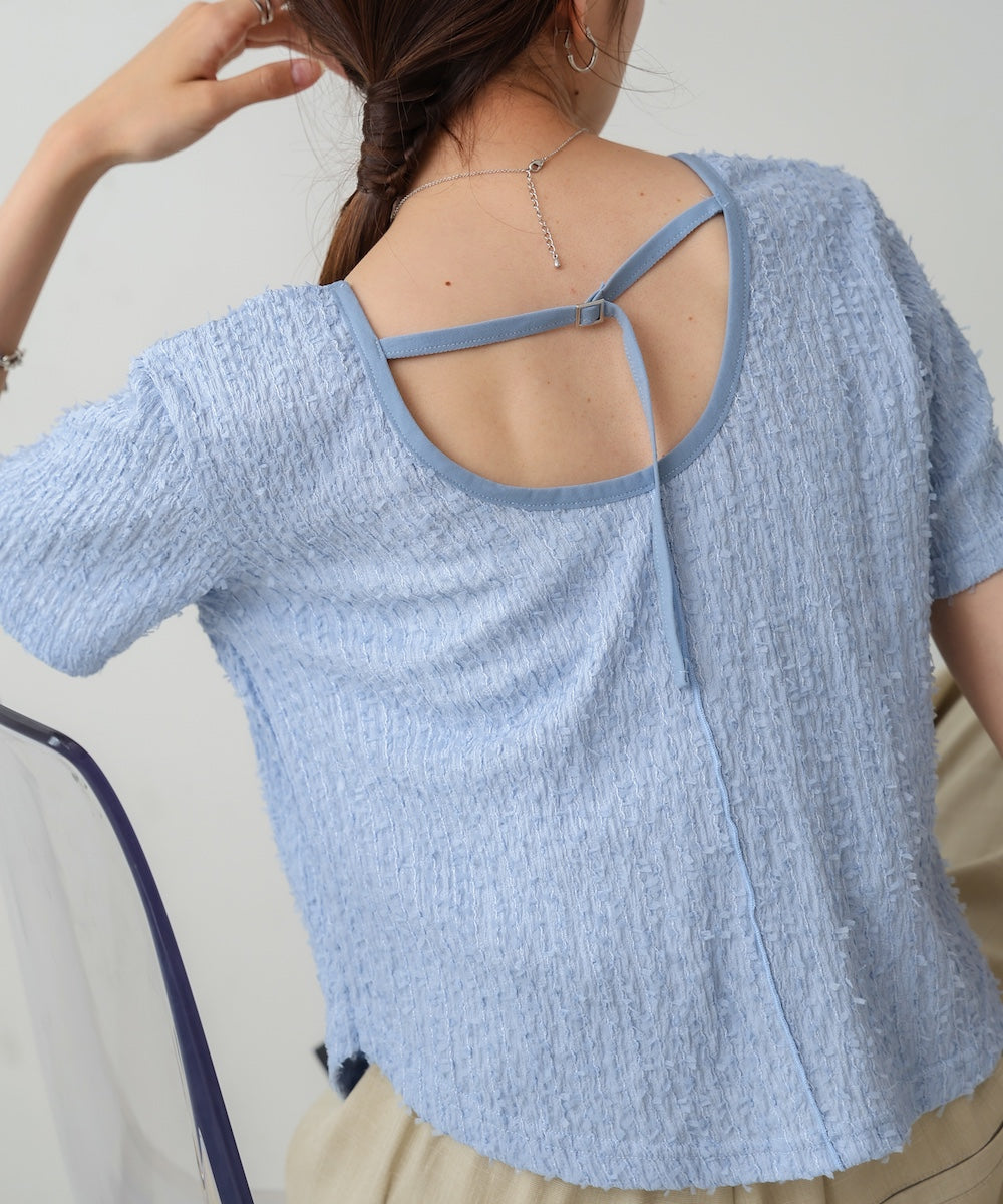 配色パイピングシャギーカットトップス