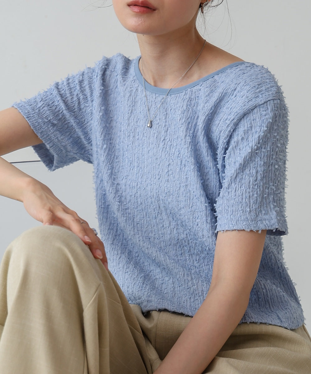 配色パイピングシャギーカットトップス