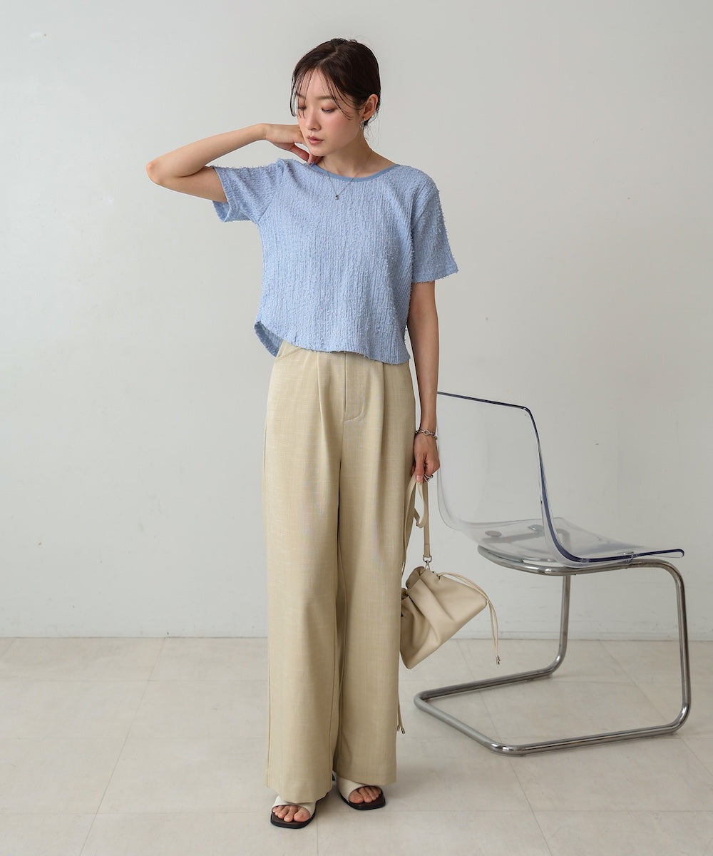 配色パイピングシャギーカットトップス