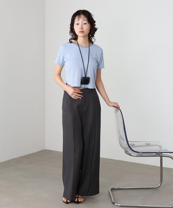 配色パイピングシャギーカットトップス