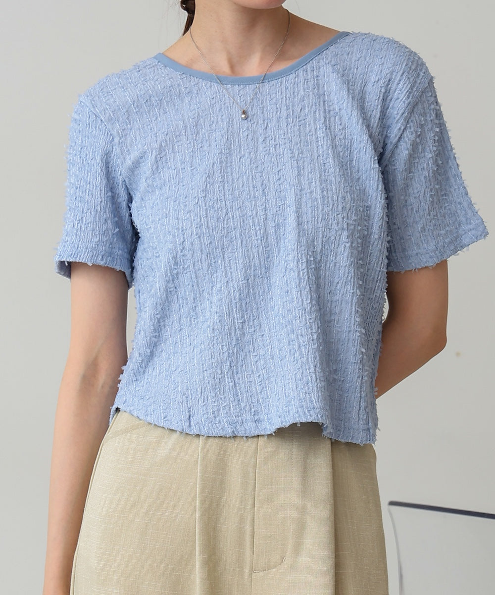 配色パイピングシャギーカットトップス