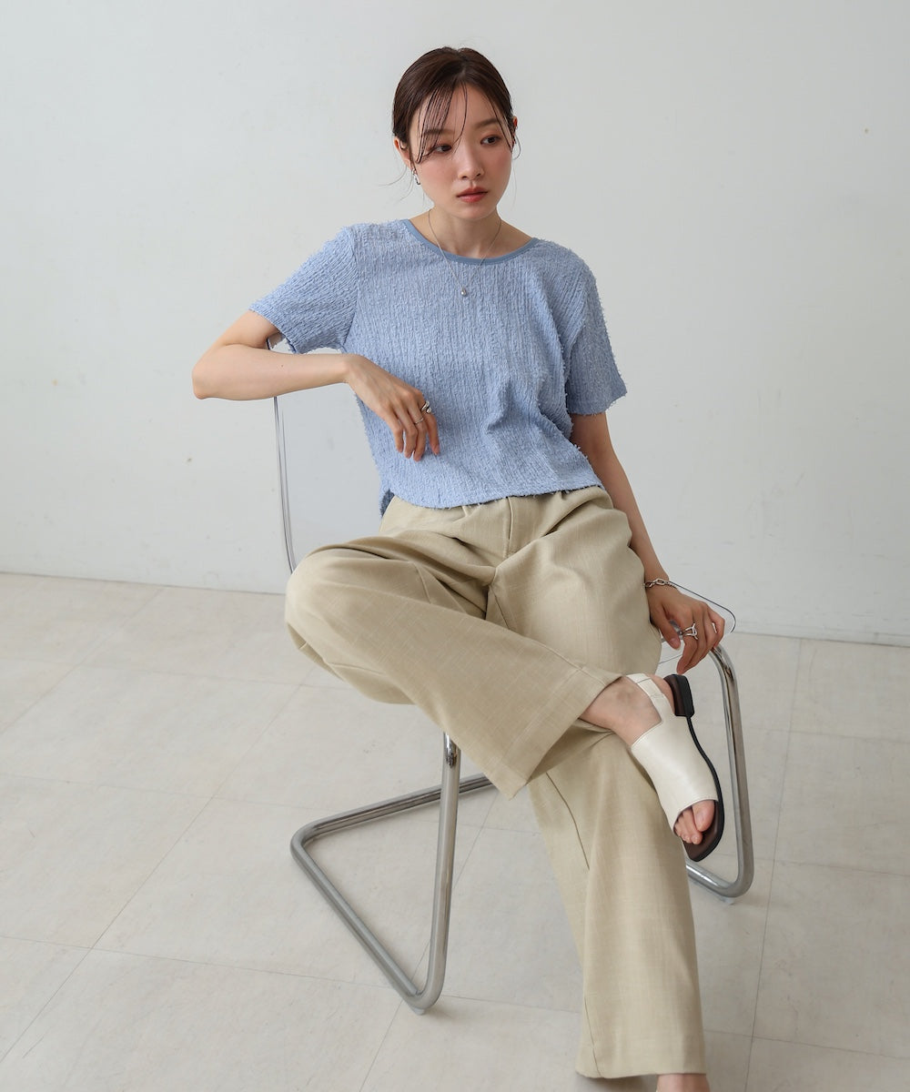 配色パイピングシャギーカットトップス