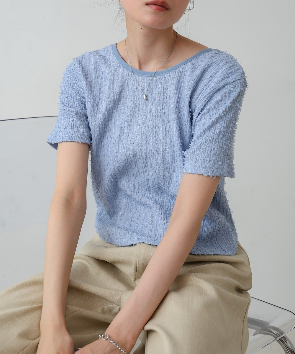 配色パイピングシャギーカットトップス