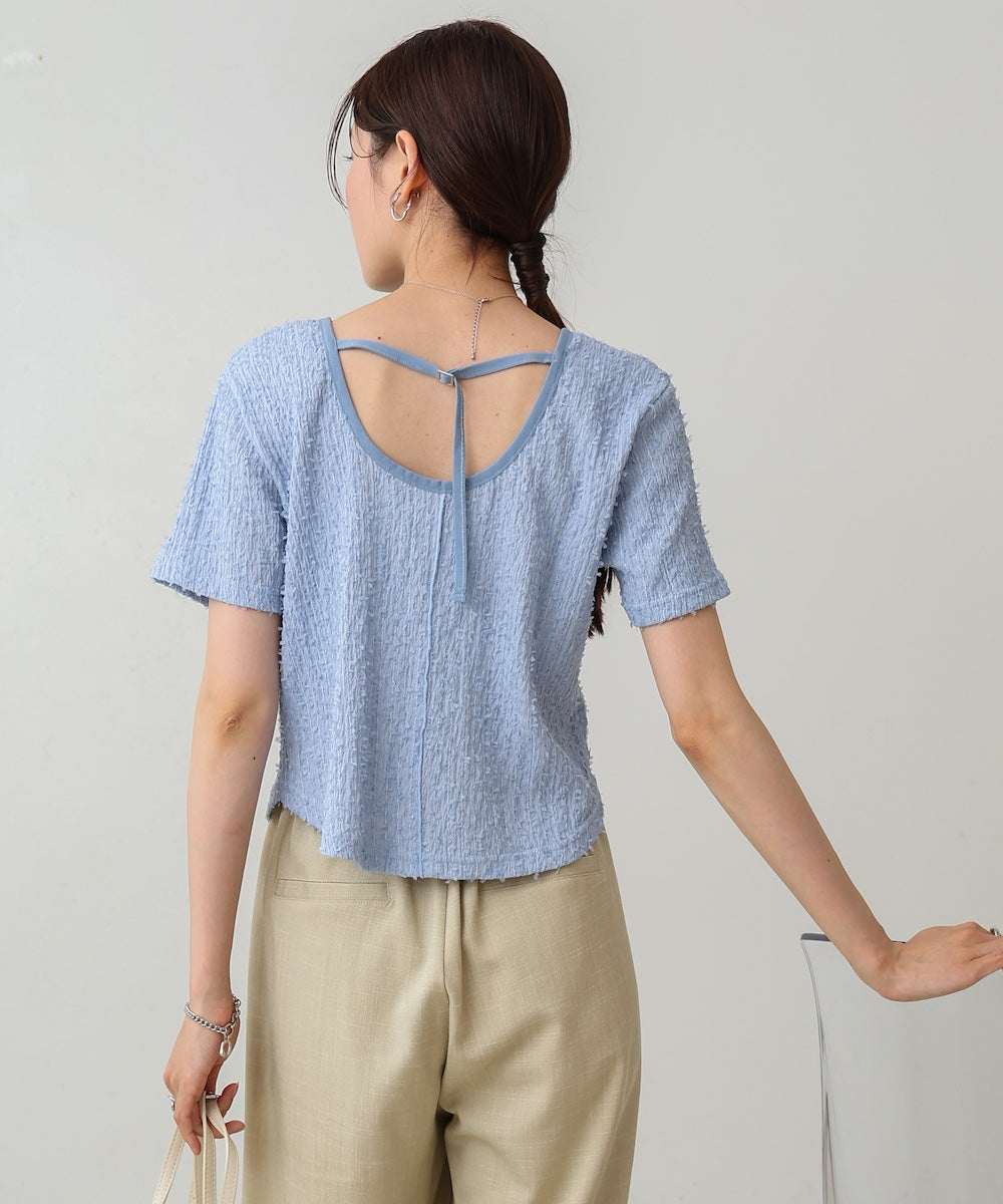 配色パイピングシャギーカットトップス