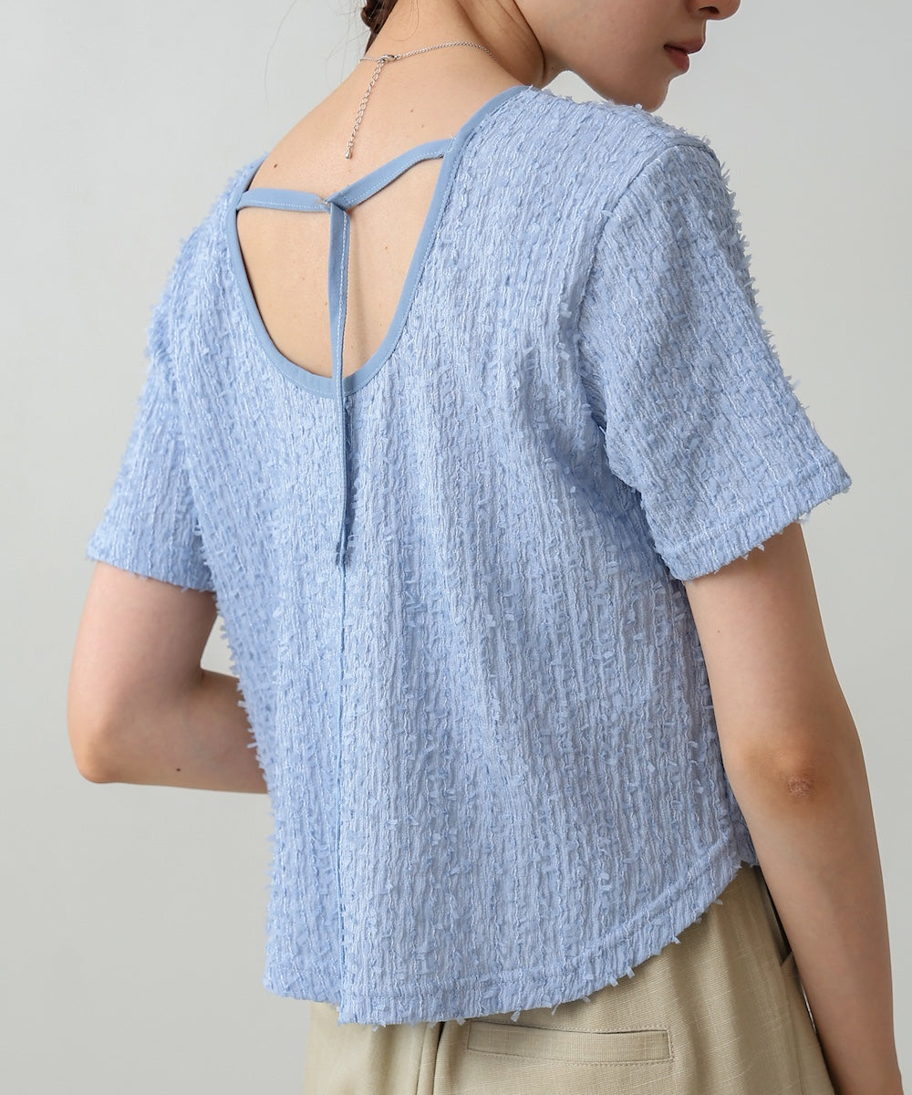 配色パイピングシャギーカットトップス