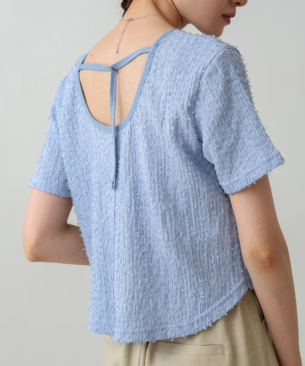 配色パイピングシャギーカットトップス