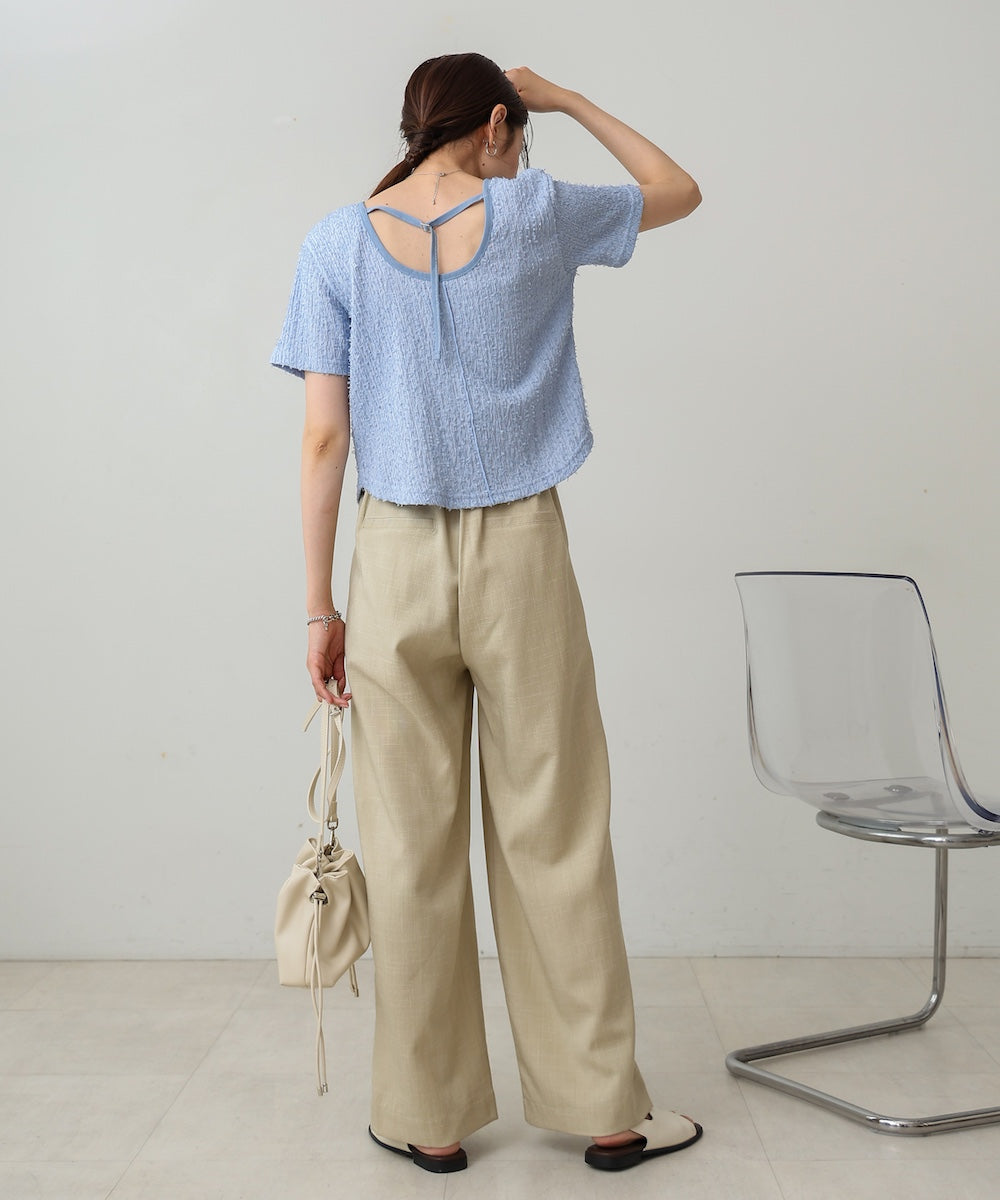 配色パイピングシャギーカットトップス