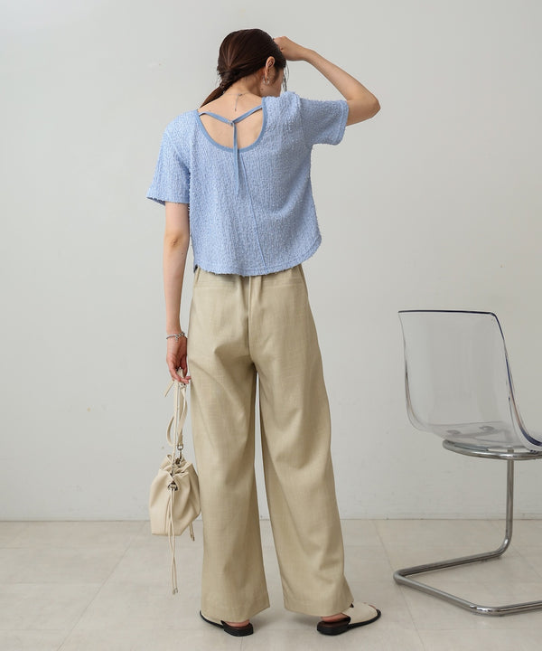 配色パイピングシャギーカットトップス