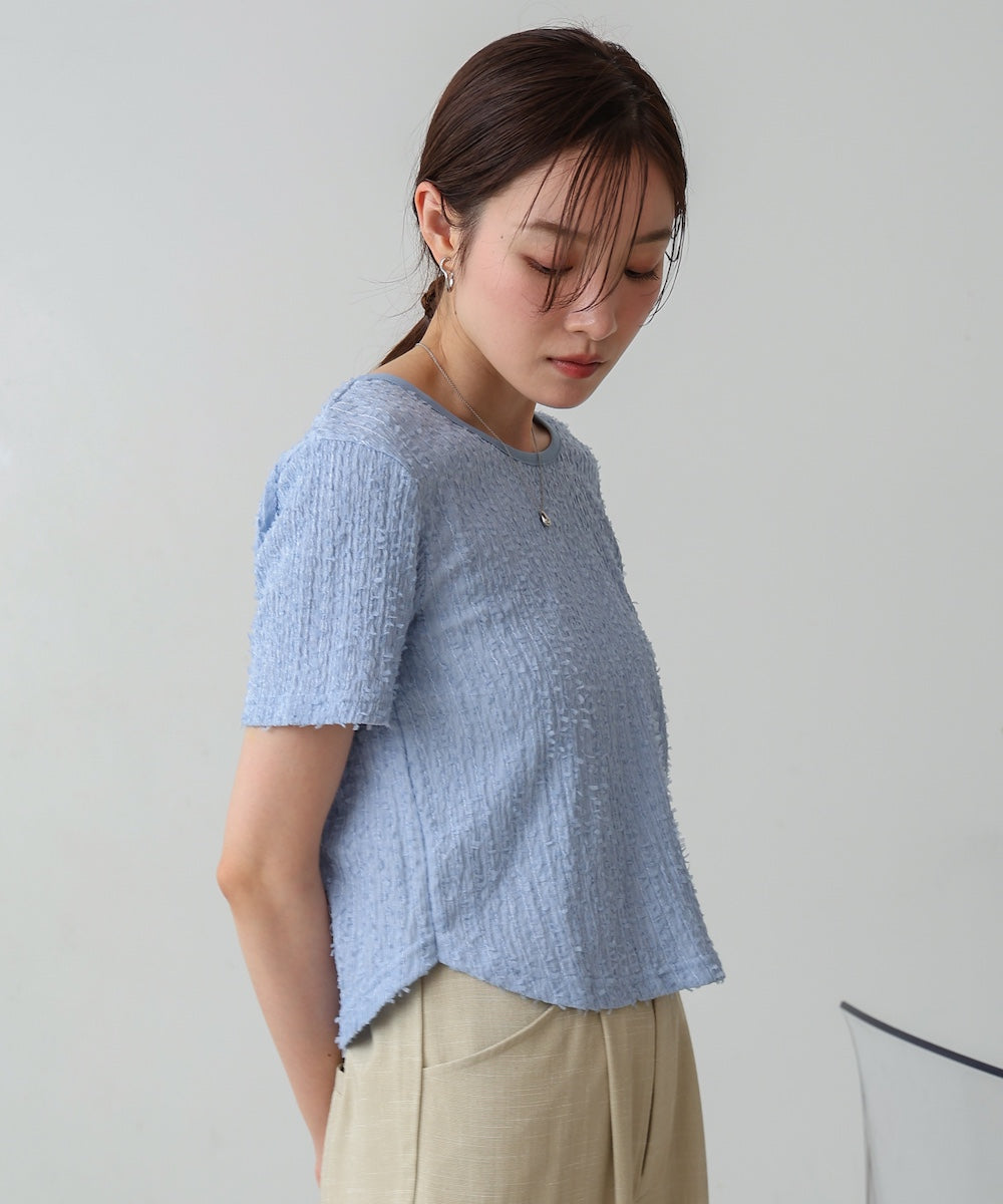 配色パイピングシャギーカットトップス