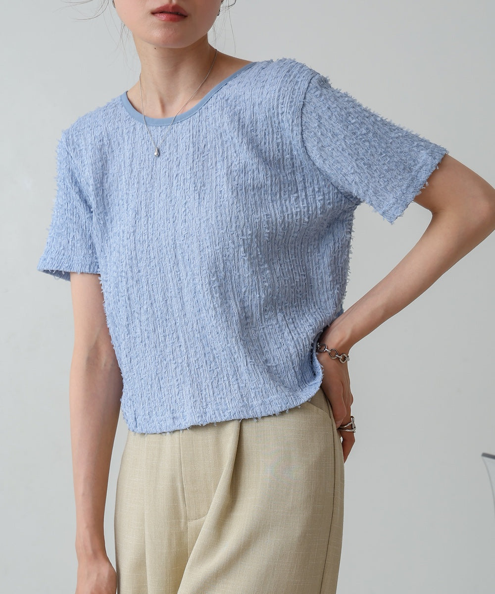 配色パイピングシャギーカットトップス