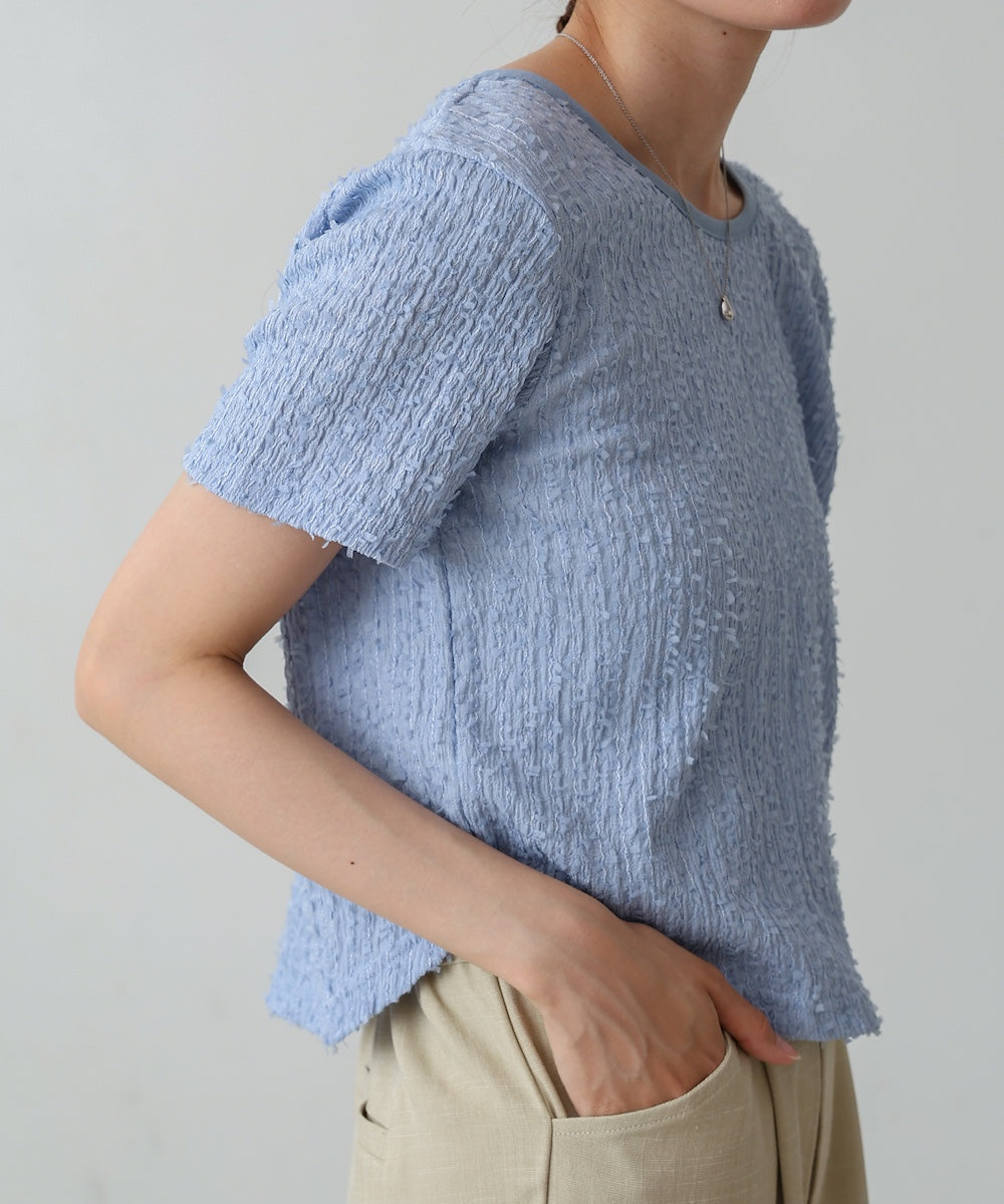 配色パイピングシャギーカットトップス