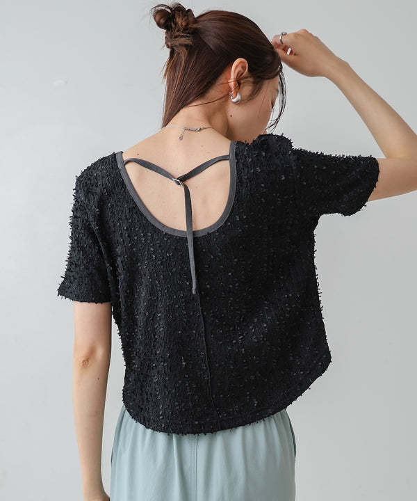 配色パイピングシャギーカットトップス