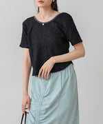 配色パイピングシャギーカットトップス