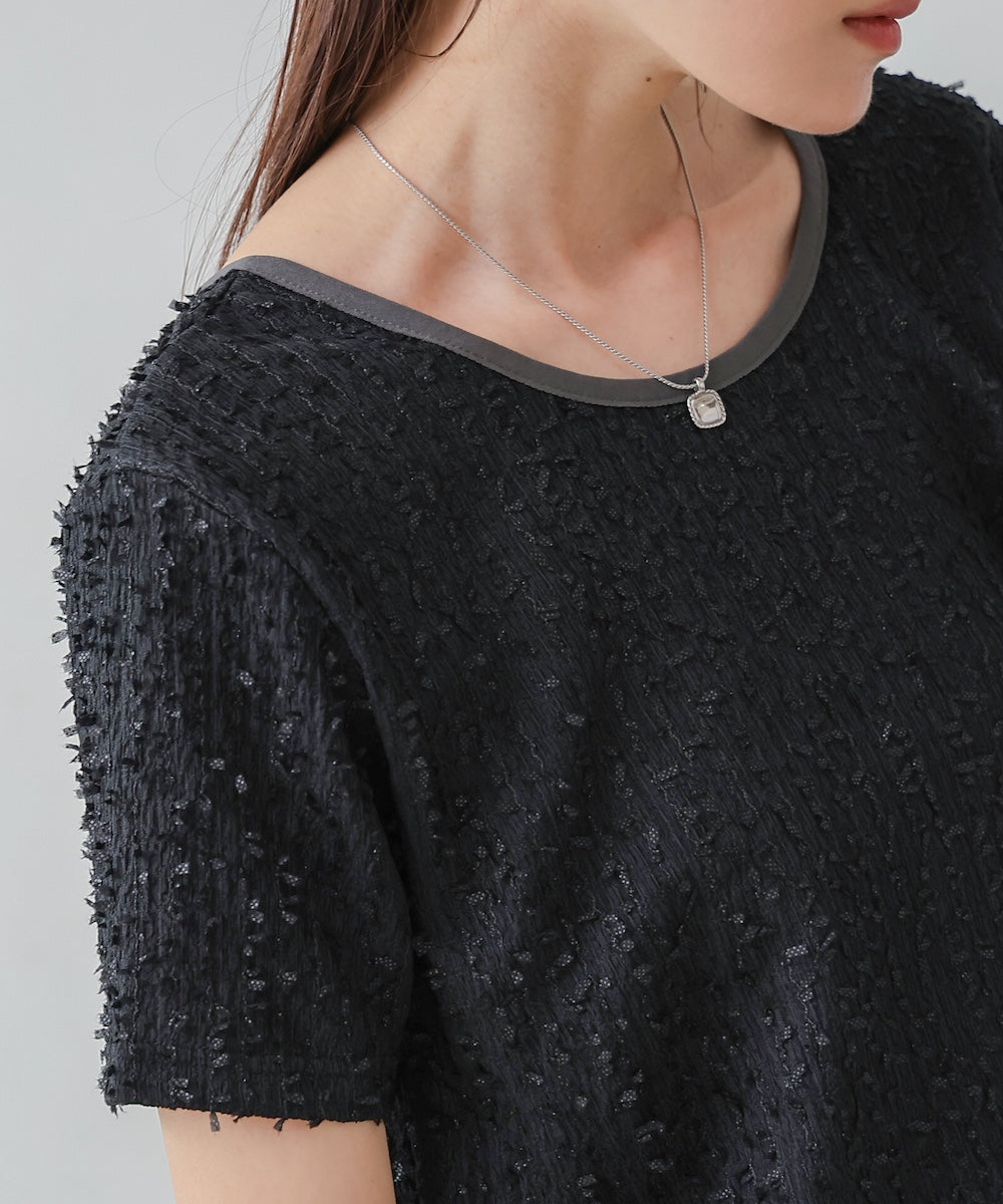 配色パイピングシャギーカットトップス