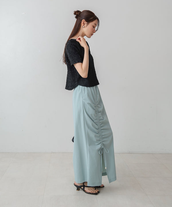 配色パイピングシャギーカットトップス