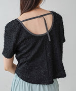 配色パイピングシャギーカットトップス