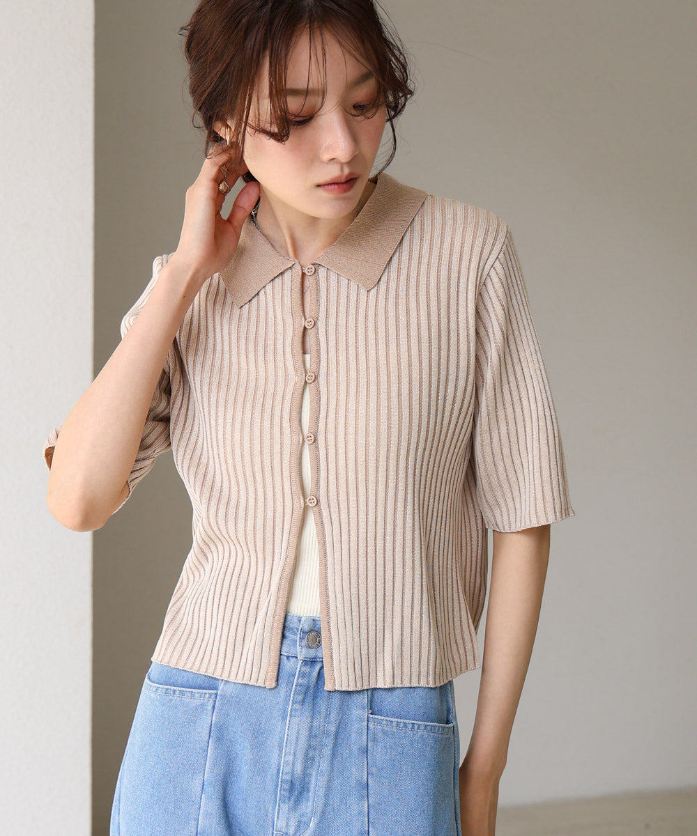 衿付き配色ニット