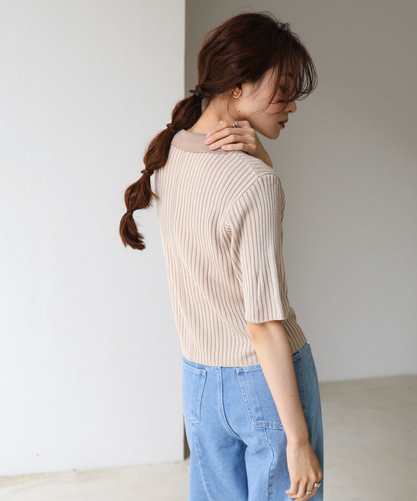 衿付き配色ニット