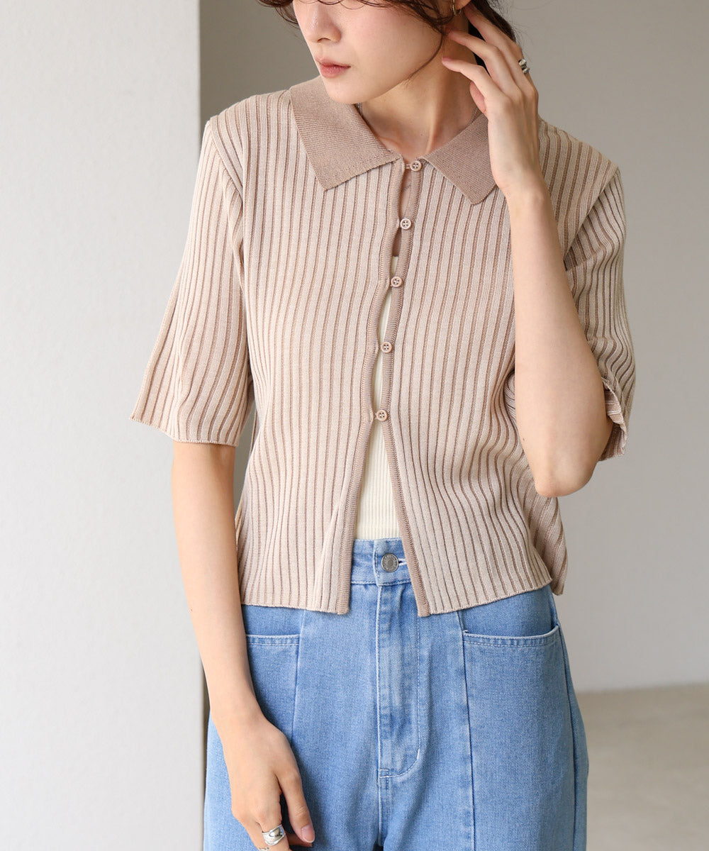 衿付き配色ニット