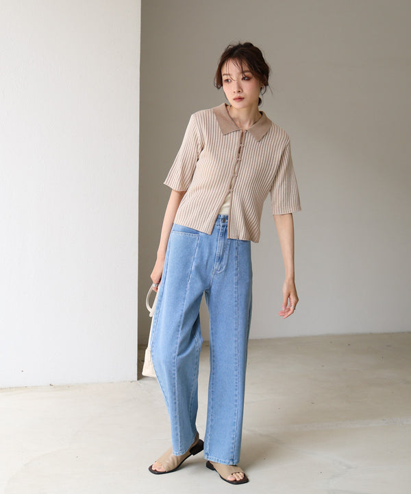 衿付き配色ニット