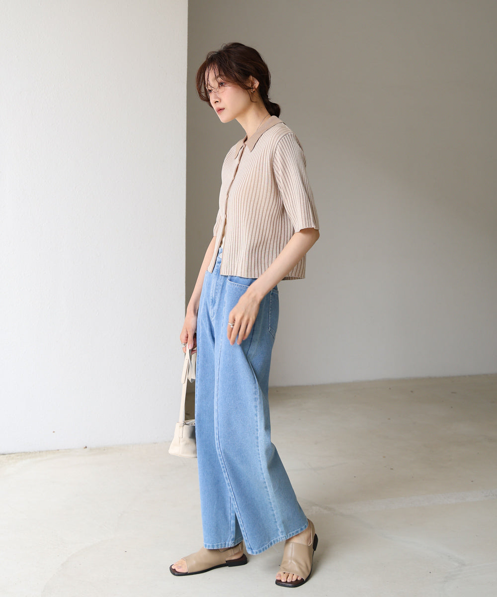 衿付き配色ニット