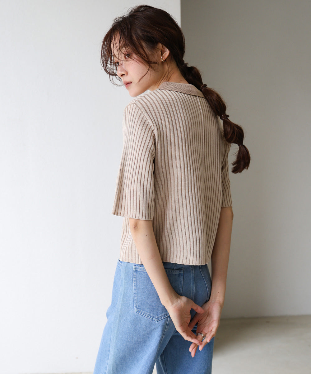 衿付き配色ニット