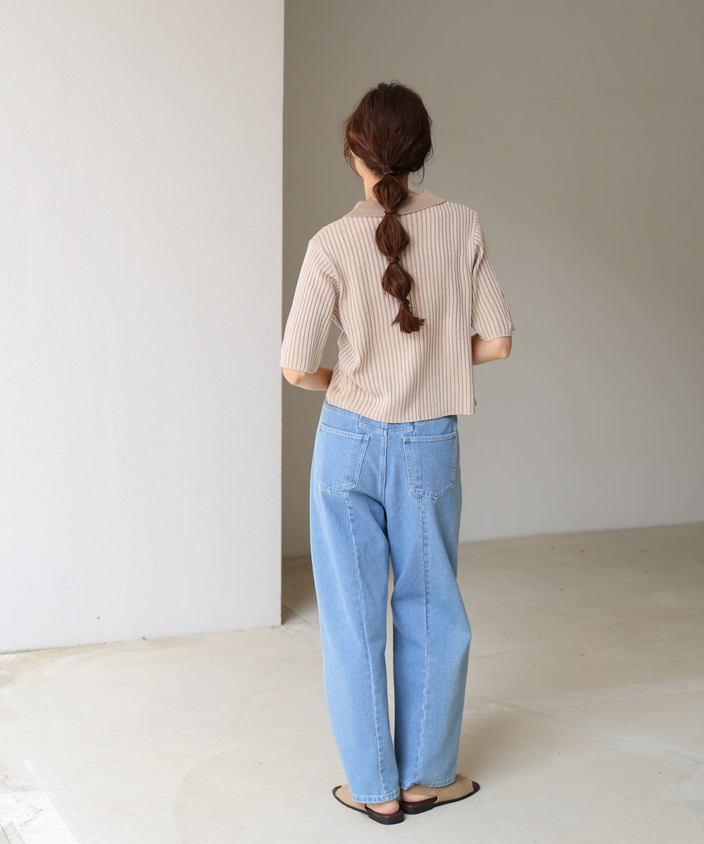 衿付き配色ニット