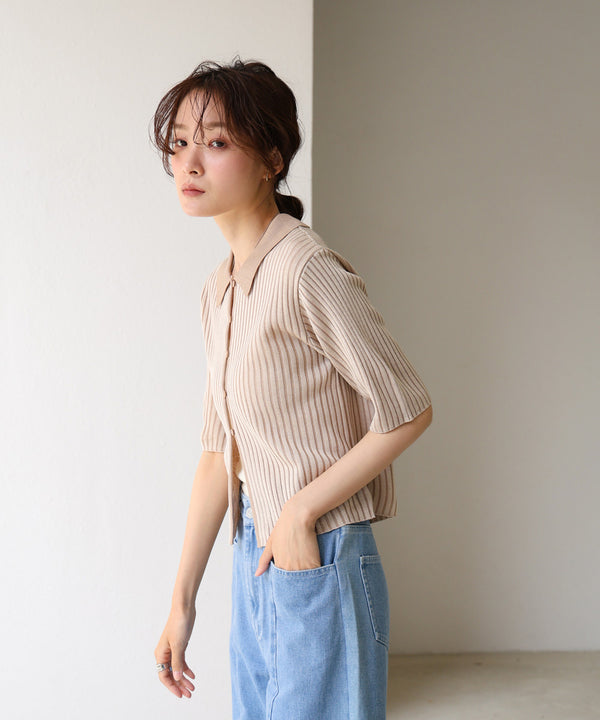 衿付き配色ニット