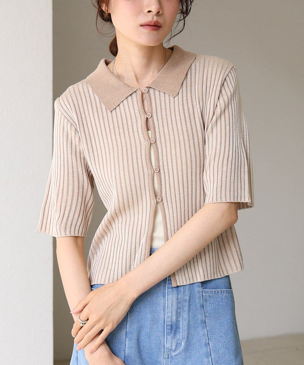 衿付き配色ニット