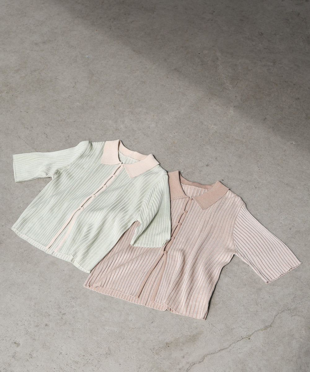 衿付き配色ニット