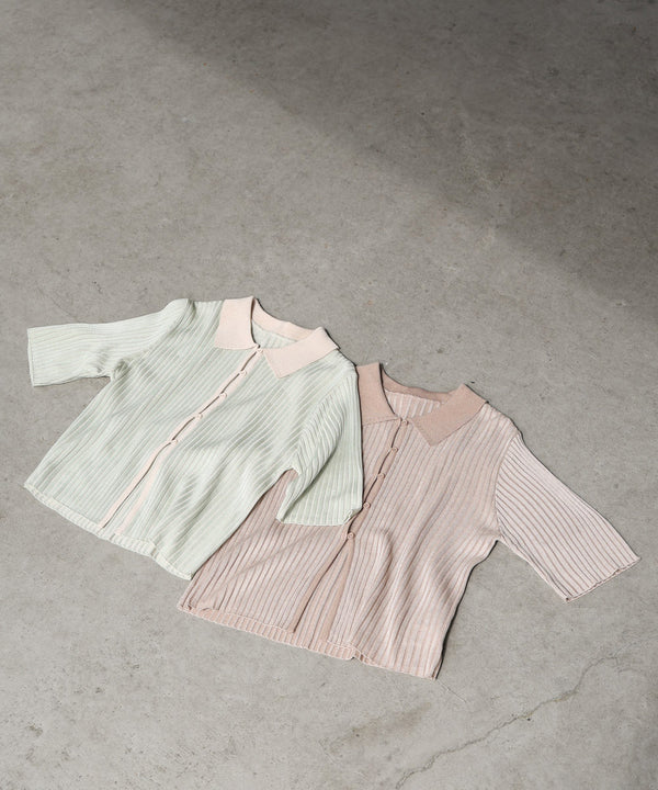 衿付き配色ニット