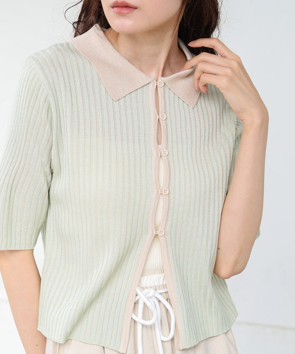 衿付き配色ニット