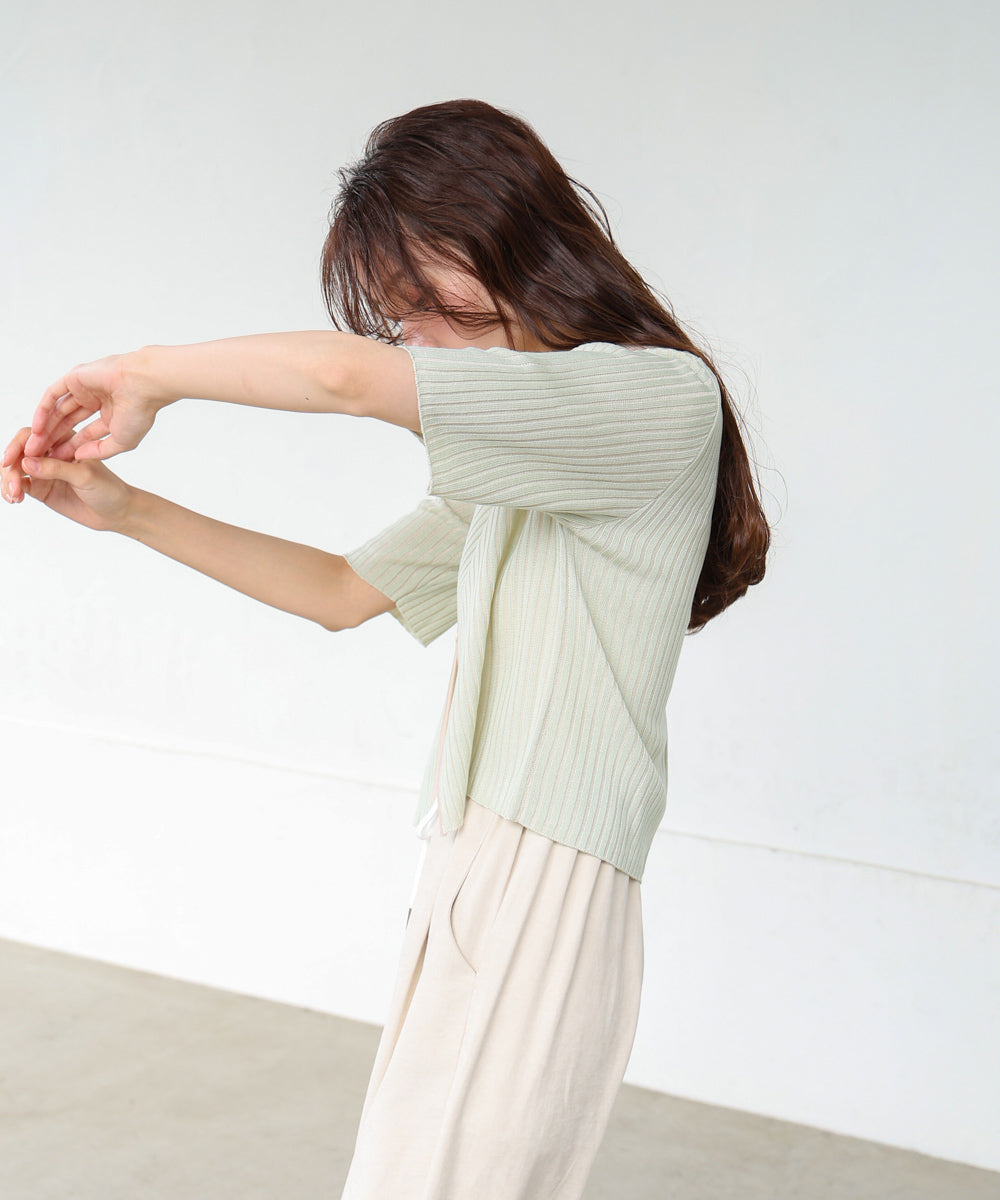 衿付き配色ニット