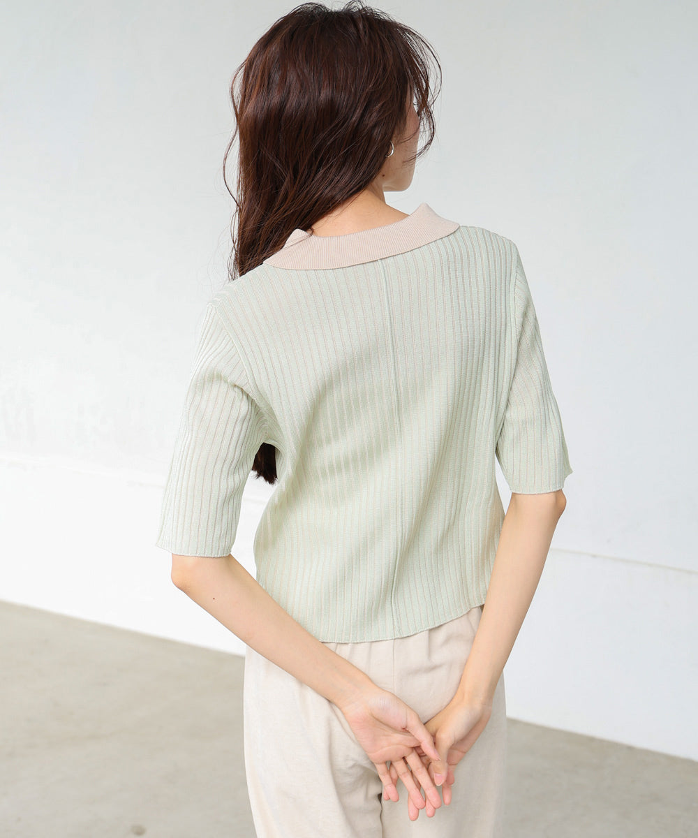 衿付き配色ニット