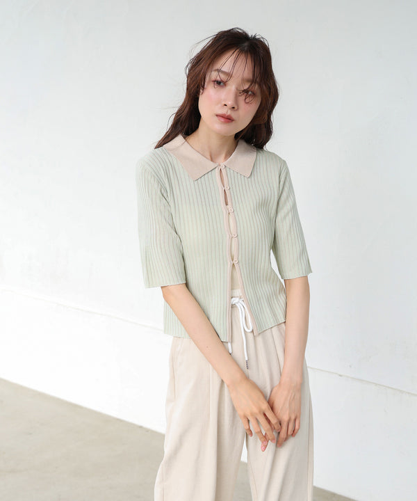 衿付き配色ニット