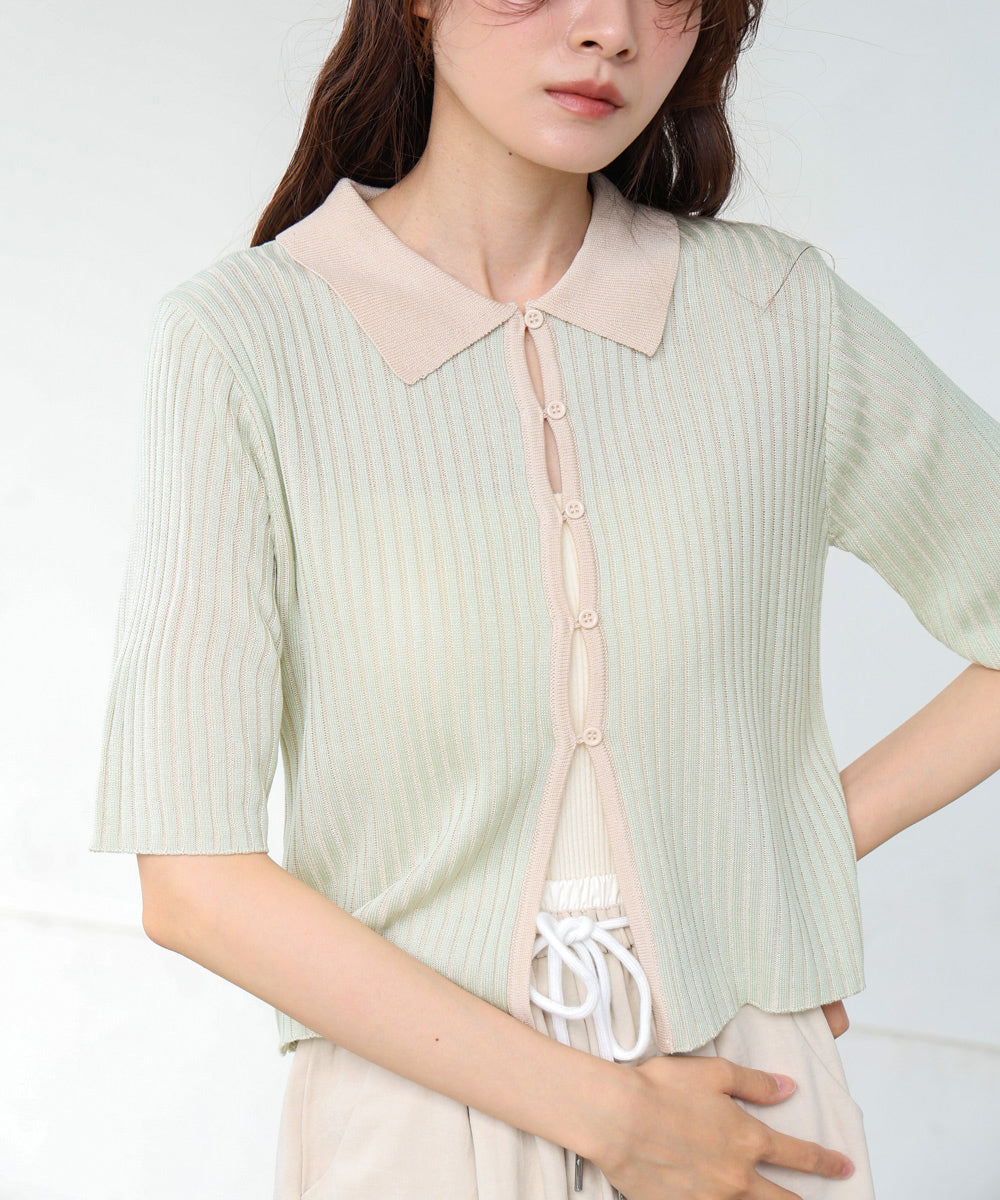 衿付き配色ニット