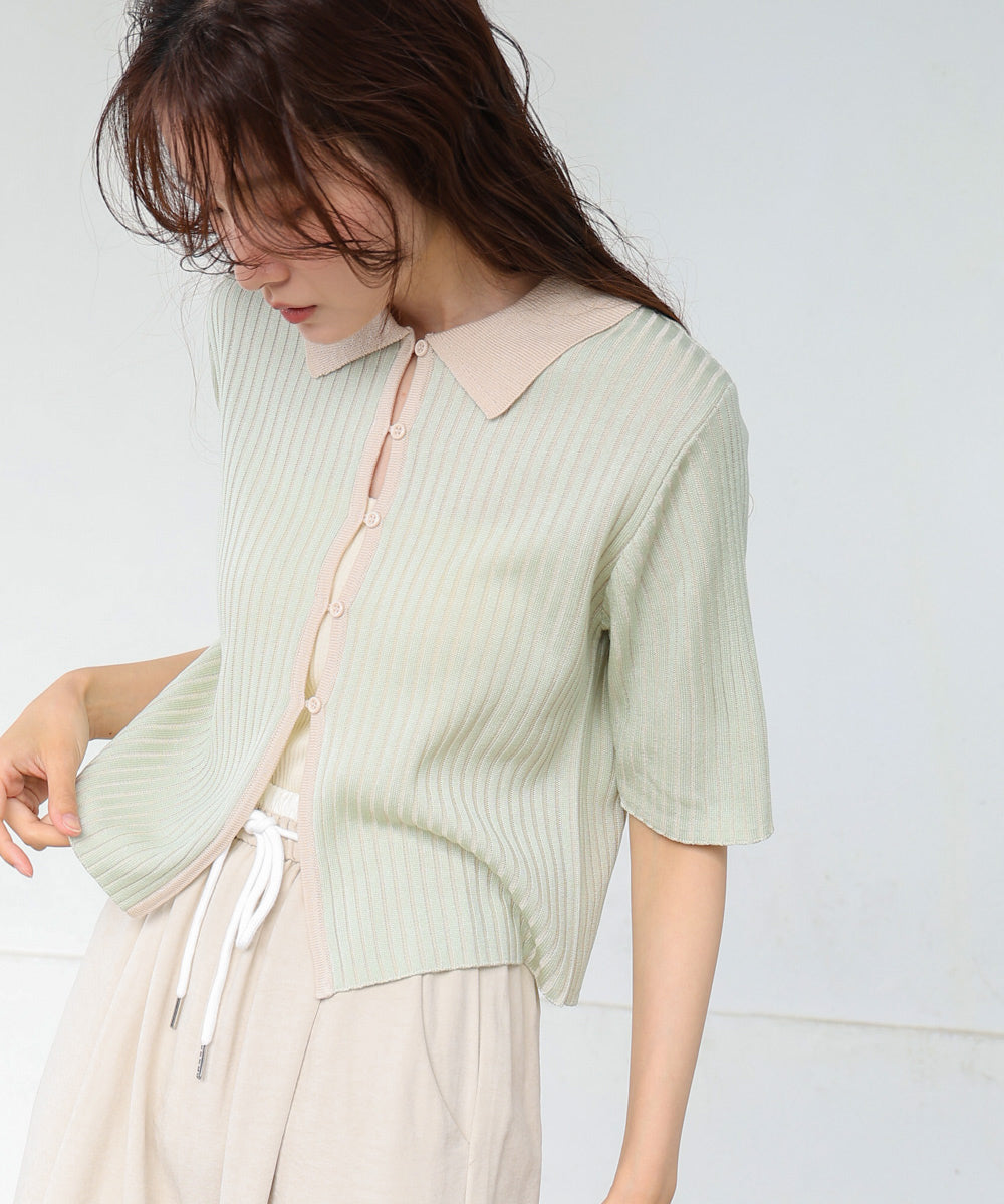 衿付き配色ニット