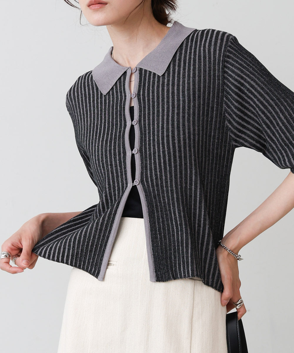 衿付き配色ニット