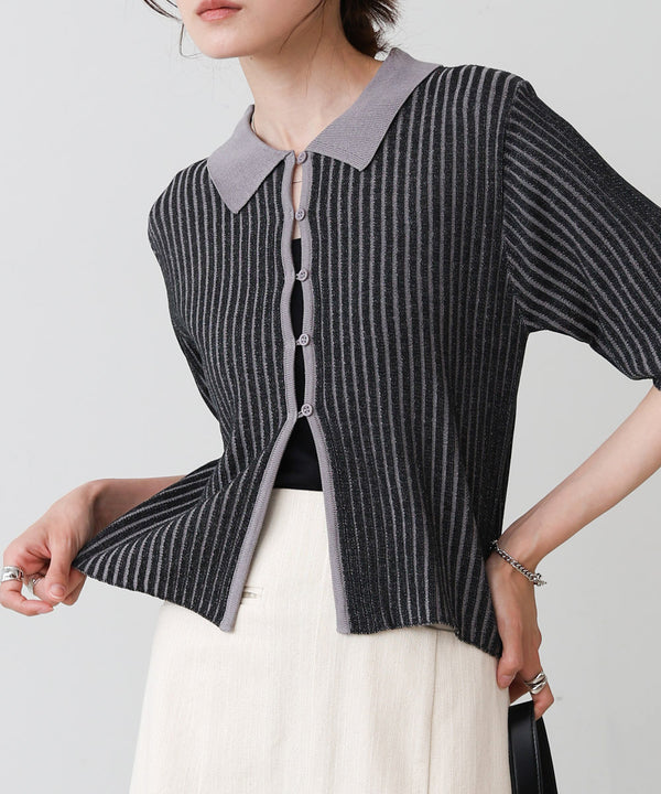 衿付き配色ニット