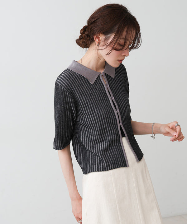 衿付き配色ニット