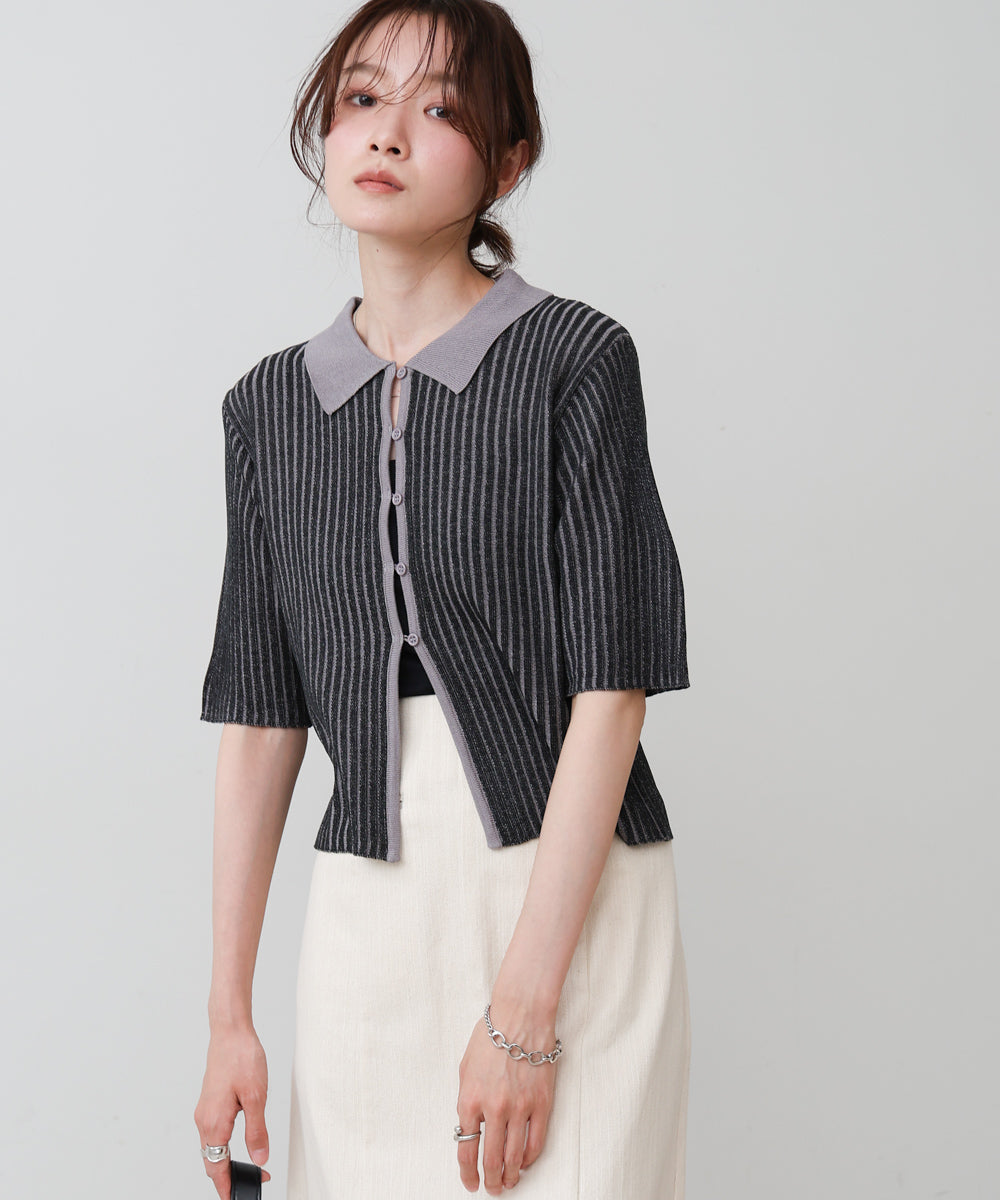 衿付き配色ニット