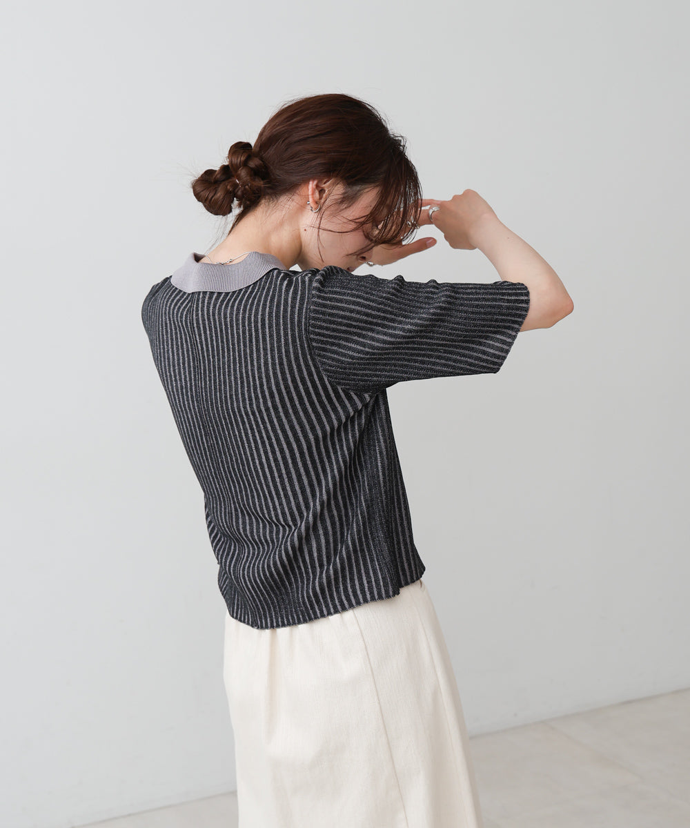 衿付き配色ニット