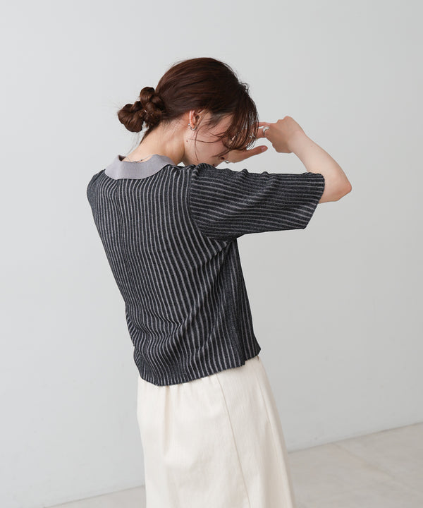 衿付き配色ニット